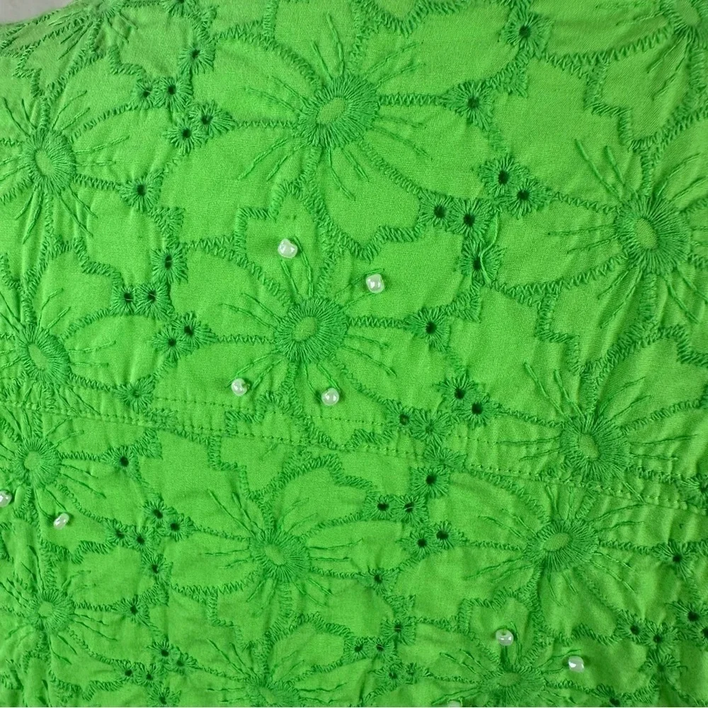 quacker factory Bright Green embroidered cotton Jacket sz medium - Picture 5 of 8